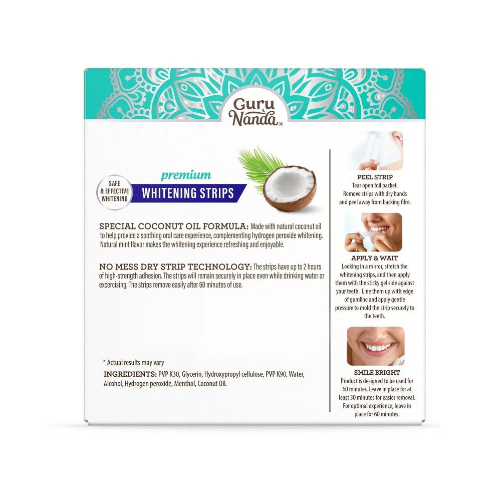 Hydrogen Peroxide Whitening Strips 7-Day Treatment — Non-Slip Dry Strip Technology with Coconut Oil Formula, Removes Coffee Wine & Smoking Stains, Easy Peel-Off for Brighter Smile, Enamel Safe