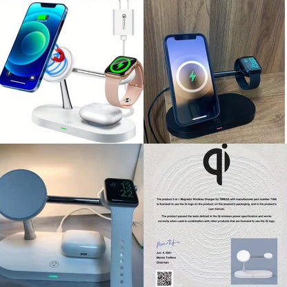 Wireless Charging Station, 3-in-1 Magnetic Stand with QC3.0 Adapter, Clock Display and White or Black Options