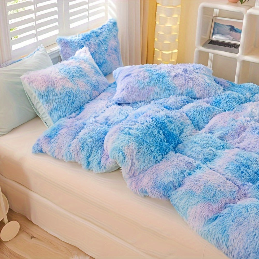 Three-Piece Plush Polyester Duvet Cover Set with Two Pillowcases in 14 Colors and Twin, Full, Queen or King Sizes