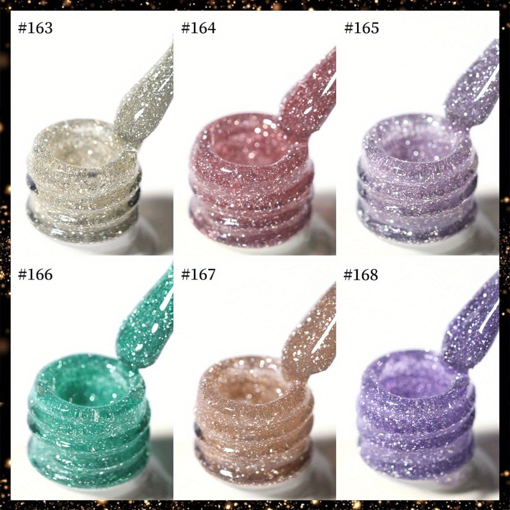 Gel Nail Polish Set with XEIJAYI Label, 6 Diamond Glitter Colors and Shade Numbers 163 to 168
