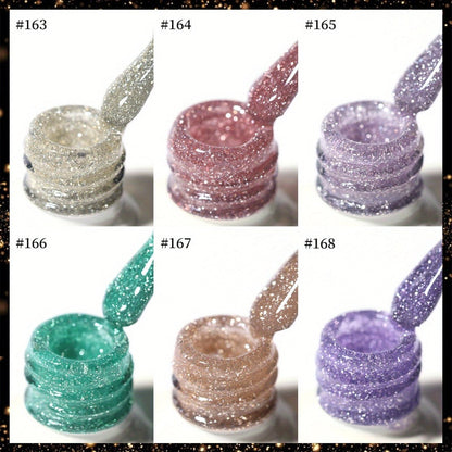Gel Nail Polish Set with XEIJAYI Label, 6 Diamond Glitter Colors and Shade Numbers 163 to 168