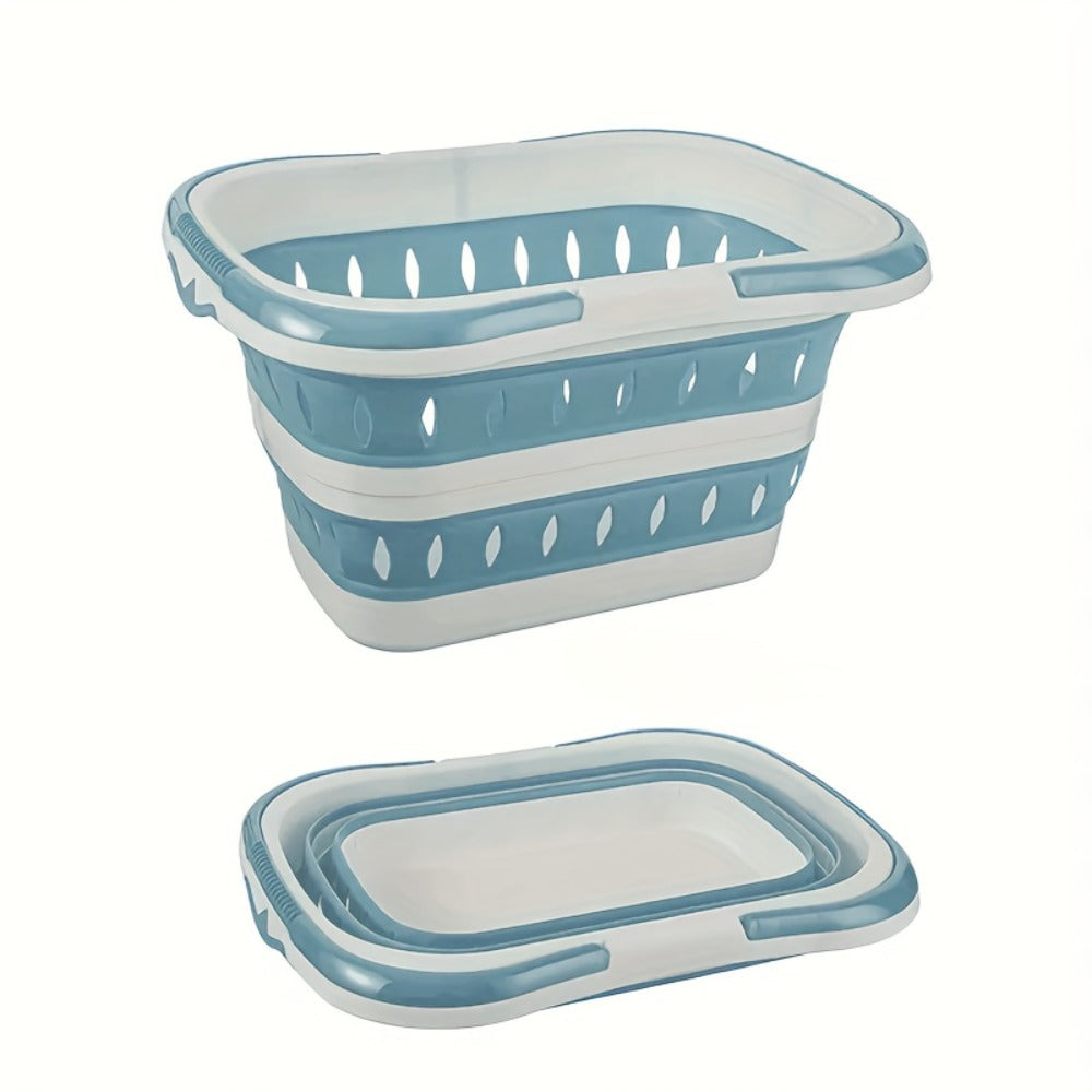 Grey Collapsible Laundry Basket with Dual Carry Handles, 50 cm Length and Flat-Folding Frame