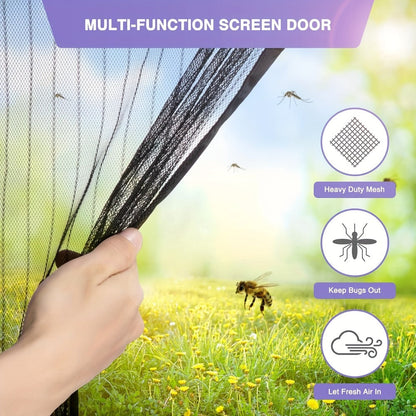Magnetic Mesh Screen Door with Self-Sealing Center Closure and 90 x 210 cm Pictured Size, One-Piece Set