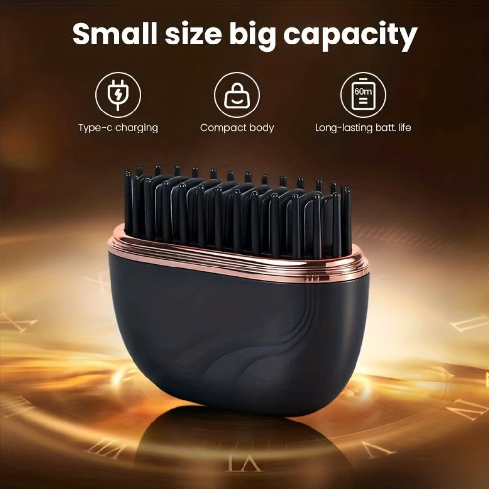 Mini Cordless Hair Straightening Brush with USB Charging, 9.6cm Compact Body and Black Configuration Options