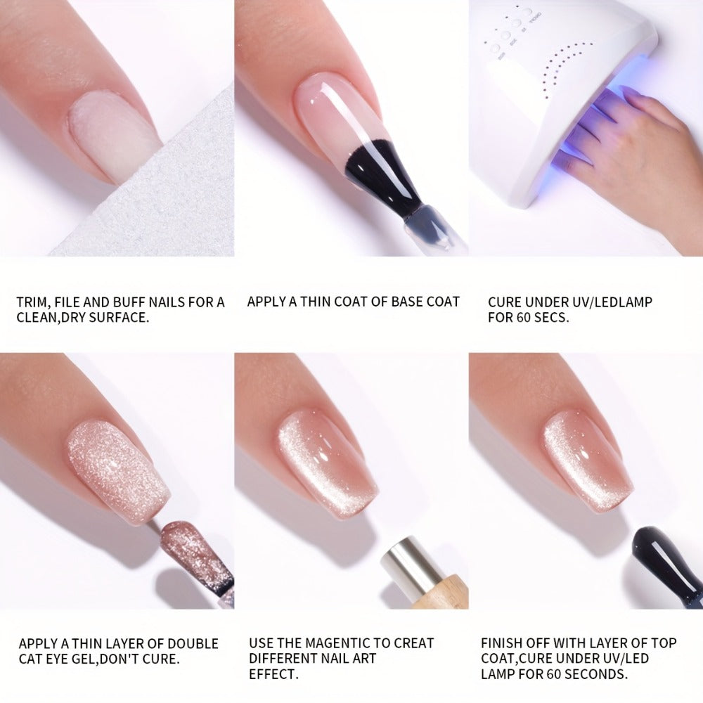 Gel Nail Polish 6-Color Magnetic Cat-Eye Sets in Aurora, Dopamine or Bubble-Summer Collections