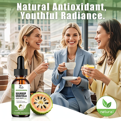 Herbal Supplement with Ftsall Label, Soursop Graviola Liquid Drops 1800mg per Serving, 2 fl oz, One to Three Packs