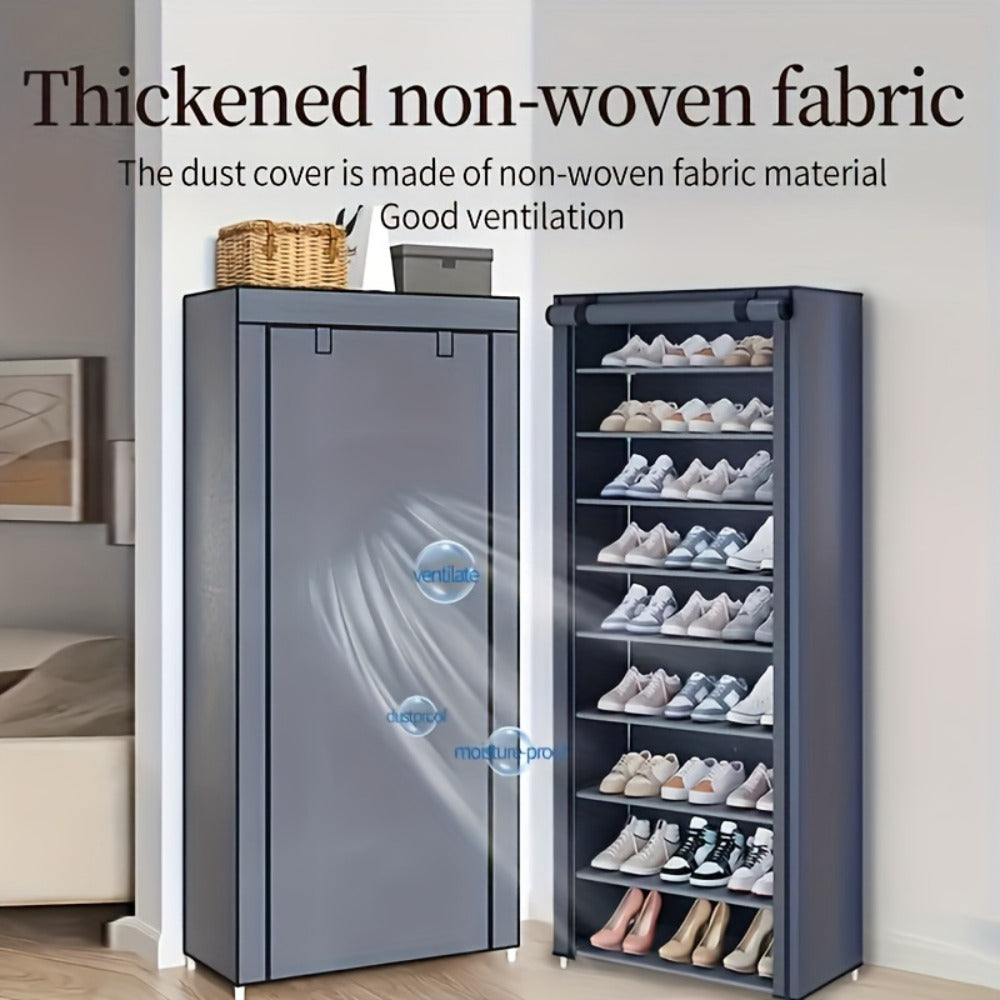 10-Layer Shoe Rack with Dust Cover – Non-Woven Portable Shoe Cabinet Organizer for Entryway, Bedroom & Dormitory Storage