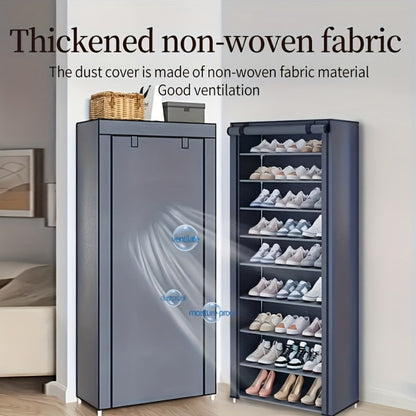 10-Layer Shoe Rack with Dust Cover – Non-Woven Portable Shoe Cabinet Organizer for Entryway, Bedroom & Dormitory Storage