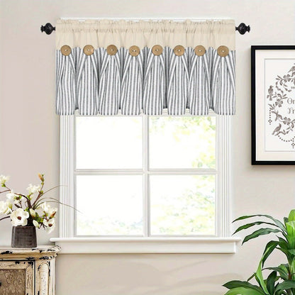 Striped Patchwork Window Curtain Set with Rod-Pocket Top, Six Colors and Five Panel-Count or Size Options