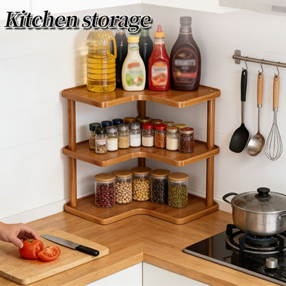 Corner Shelf Kitchen Organizer 3-Tier Brown Triangular Countertop Rack for Coffee Station Accessories