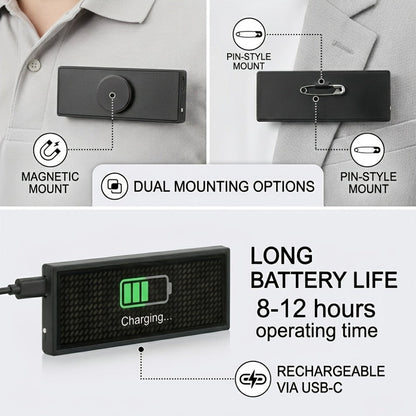 Programmable LED Badge Bluetooth App Controlled – Rechargeable Scrolling Text & Logo Display, 48x12 Pixel LED Name Tag for Events, Trade Shows, Restaurants, Parties & Gifts