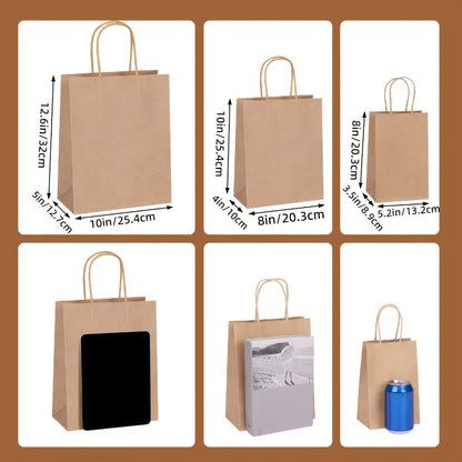 Brown Paper Bags with Handles 150pcs Mixed Size 110G Thickened Kraft Paper Gift Bags Bulk for Wedding Birthday Party Shopping Retail Business Goodie Bags Gift Wrapping Supplies