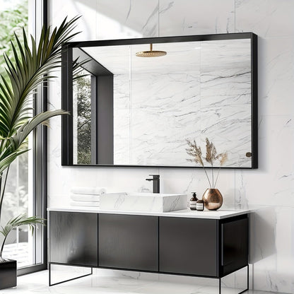 Bathroom Vanity Mirror Wall Mounted Metal Frame Rectangle – Anti-Rust Farmhouse Mirror in Matte Black, Gold & Silver, Multiple Sizes, Horizontal or Vertical Hang
