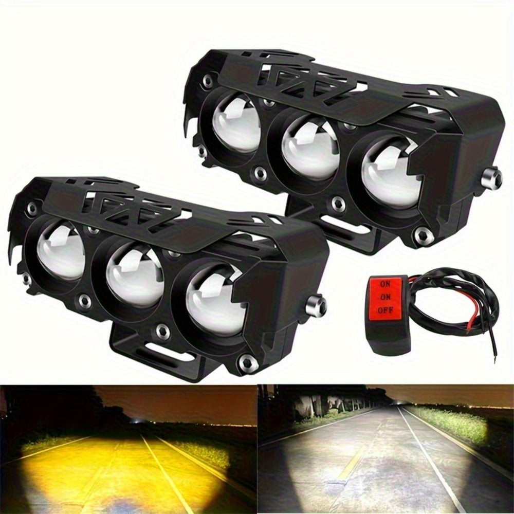 Motorcycle LED Lights 2 Pack with Switch - Dual Color White & Amber High Low Beam Auxiliary Driving Lights for Motorcycle Truck ATV UTV SUV Off Road