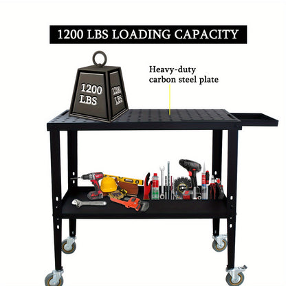 Steel Workbench with Wheels, Portable Welding Table Height-Adjustable 30"x20" Heavy Duty Steel Work Table for Garage Workshop Fabrication