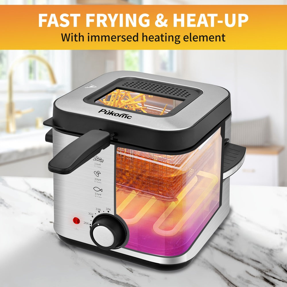 Electric Deep Fryer Stainless Steel Basket 1.5L to 6L – Adjustable Temperature Foldable Handle Transparent Window Anti-Splash Lid | Dishwasher Safe Easy Clean | Home Family Dinner Party Kitchen