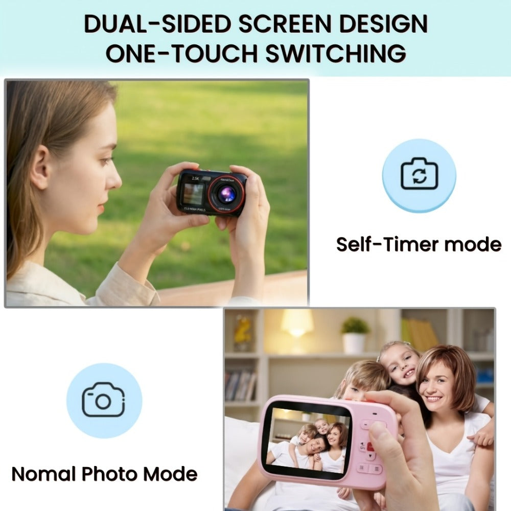 Vintage CCD Digital Camera 72MP 2.5K Vlogging Camera 16X Zoom Auto Focus Dual Screen 32GB Card Retro Compact Camera for Teens Beginners Travel Photography Gift for Girls Boys