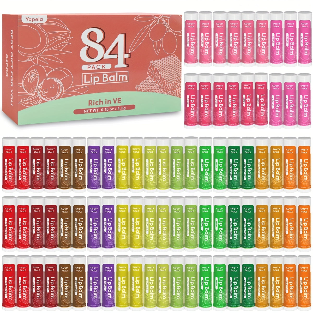 Bulk Lip Balm Set 84 Pcs 14 Assorted Flavors Moisturizing Mini Lipstick Natural Luster Finish – Party Favors for Wedding Bridesmaids Graduation Baby Shower Birthday Events Gift