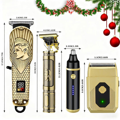 USB Precision Hair Clipper Set for Men – Wireless Electric Clippers & Nose Trimmer Shaver, 2/4pcs Professional Cordless Grooming Kit for Personal Use, Hairdressing & Barber Gift