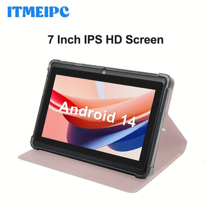 Android Tablet 7-Inch ITMEIPC with Android 14, Quad-Core CPU, 32GB Internal Storage and Protective Case