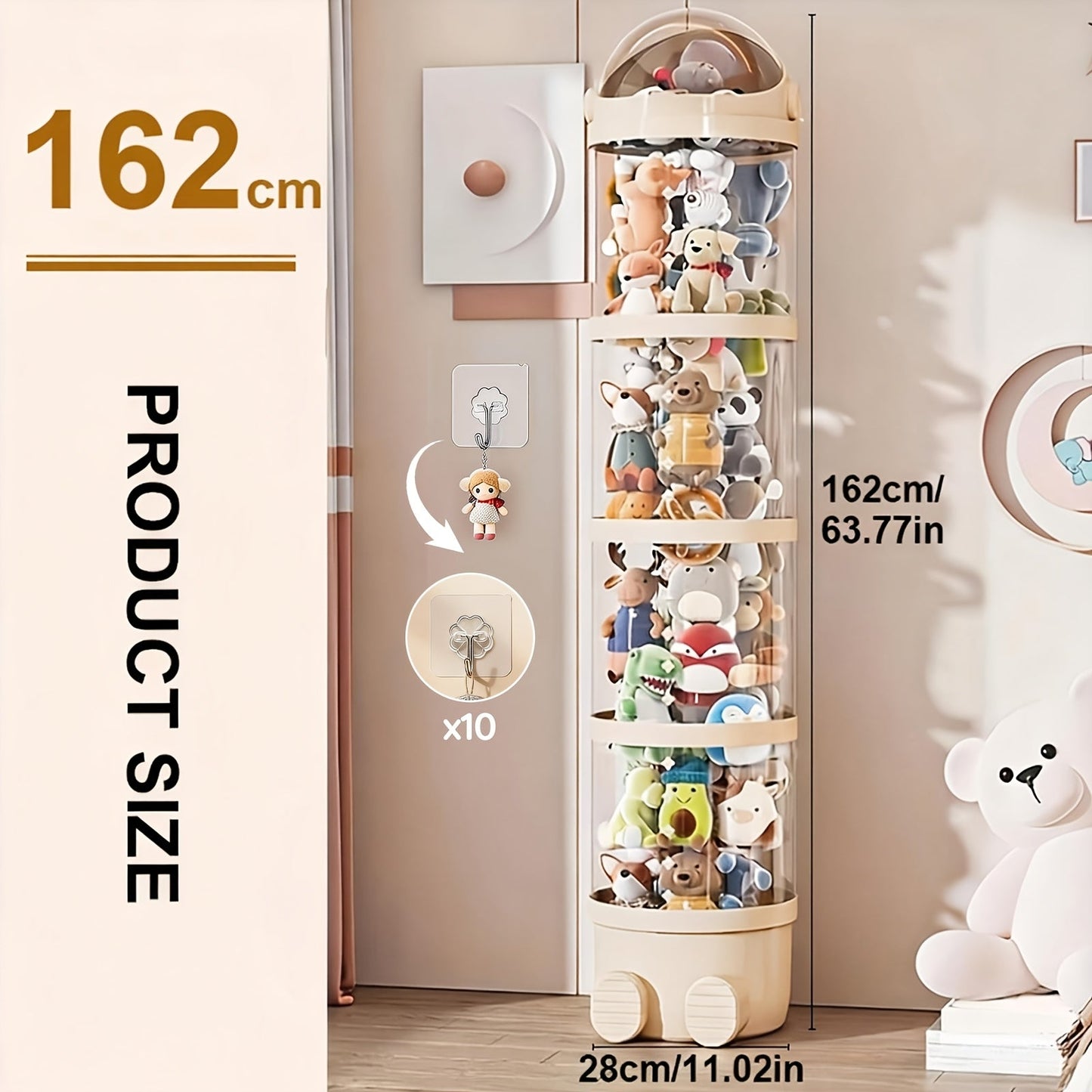 Stuffed Animal Storage Tower – Clear Plastic Toy Organizer with Layered Shelves, Visible Spacious Display Box for Kids Room, Living Room & Bedroom, Great Christmas Gift for Girls