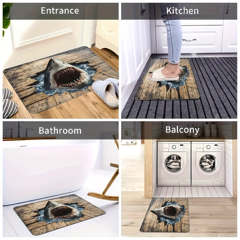 Shark Door Mat Non-Slip Washable Polyester Flannel Rug for Entryway Bathroom Bedroom Living Room Kitchen Porch Laundry RV Ocean Sea Design