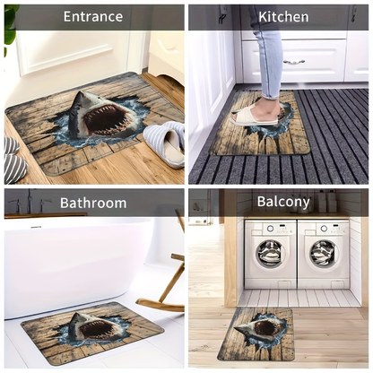 Shark Door Mat Non-Slip Washable Polyester Flannel Rug for Entryway Bathroom Bedroom Living Room Kitchen Porch Laundry RV Ocean Sea Design