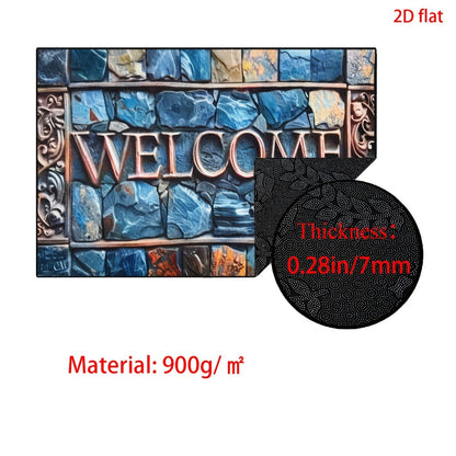 Non-Slip Welcome Doormat Stone Pattern Entrance Carpet Indoor Outdoor Floor Mat