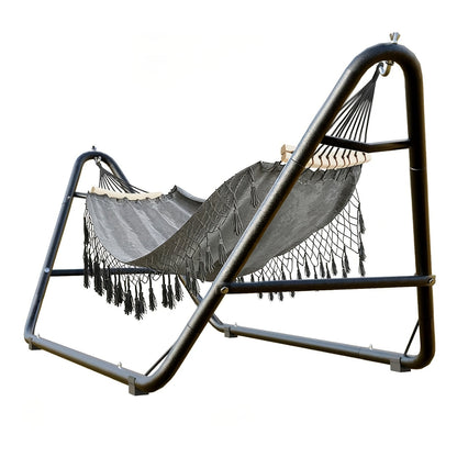 Hammock with Stand Outdoor 600 lbs Capacity Anti-Rollover Heavy Duty Portable Camping Backyard Patio Hammock Bed White Grey Black