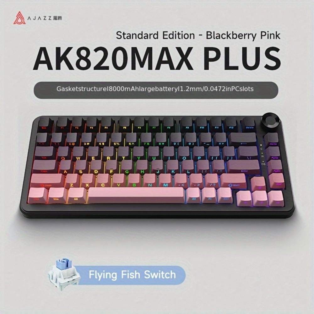 Hot Swap Gasket Mechanical Keyboard AJAZZ AK820 75% – Wireless 2.4GHz & Wired, Volume Knob, South-Facing RGB, Poron Foam, PBT Keycaps, Programmable, 11 Switch & Color Options for PC & Mac
