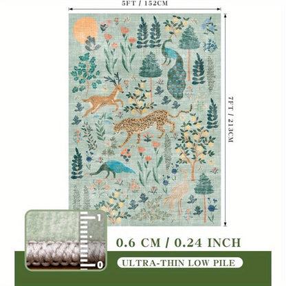Area Rug, Jungle Animal and Tiger Print Indoor Carpet in Black, Green or Pink with Four Room-Size Options