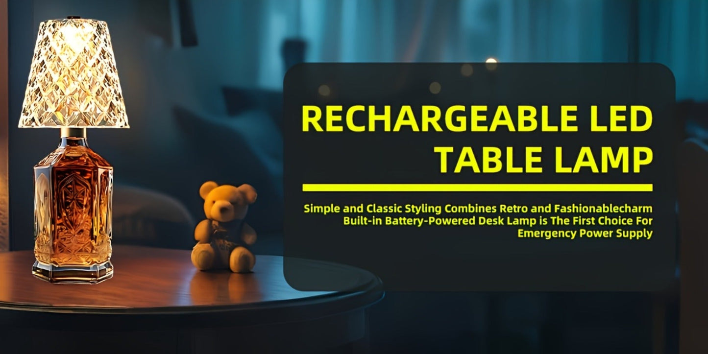 Rechargeable LED Bottle Table Lamp 2 Pack - Crystal Acrylic Wine Bottle Design, 2000mAh Cordless, 3 Color Modes, Ambient Night Light for Bedroom, Dining Table, Bar & Home Decor
