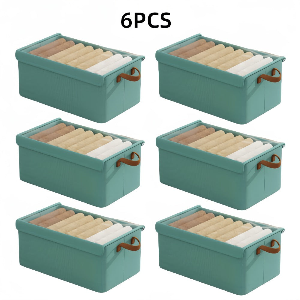 Foldable Fabric Storage Bins with Clear Top Lids and Handles in Four- or Six-Piece Color Sets