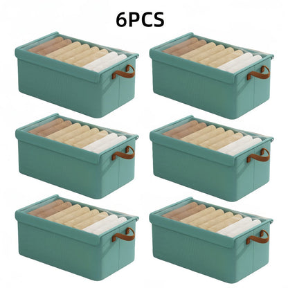 Foldable Fabric Storage Bins with Clear Top Lids and Handles in Four- or Six-Piece Color Sets