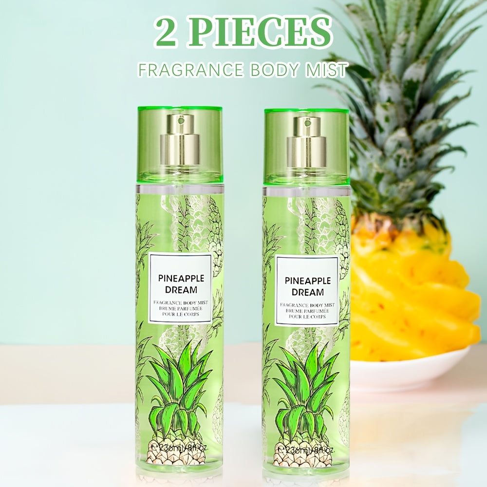 Body & Hair Fragrance Mist for Women 2pcs Set L1ong Lasting Fruity Perfume Spray 8 fl oz Pineapple Coconut Peach Strawberry Watermelon Scents Daily Dating Party Gift