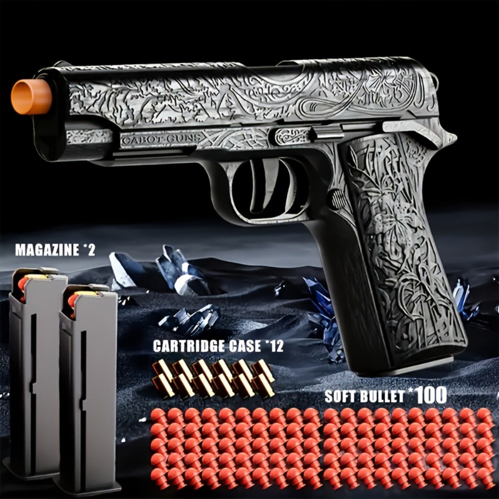 Soft Bullet Toy Gun with 120 Shells & Ejecting Shell System – Semi-Auto Rapid-Fire Pistol for Boys, 2 Magazines, Indoor Outdoor Shooting Game, Birthday Gift for Kids Ages 6+