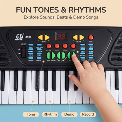 Kids Electronic Keyboard with Microphone, Black, Music Learning Toy for Boys & Girls, Sing-Along Piano Instrument, Educational Birthday Christmas Gift for Children Ages 3+