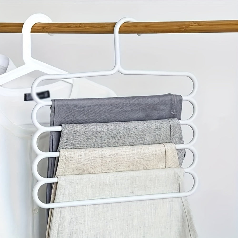 Five-Layer Vertical Pants Hanger Set with Five Blue Multi-Tier Racks for Closet Storage and Scarves