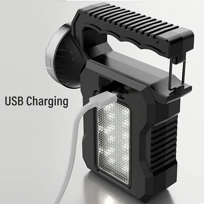 LED Searchlight Spotlight Solar & USB Rechargeable | High-Power Handheld Flashlight with Side Light Locking Clip 4 Modes | Camping Fishing Work Outdoor Emergency Gift
