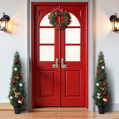 Artificial Cedar Topiary Tree with 3, 4 or 5 ft Height Options, Black Pot and Single or Two-Tree Sets