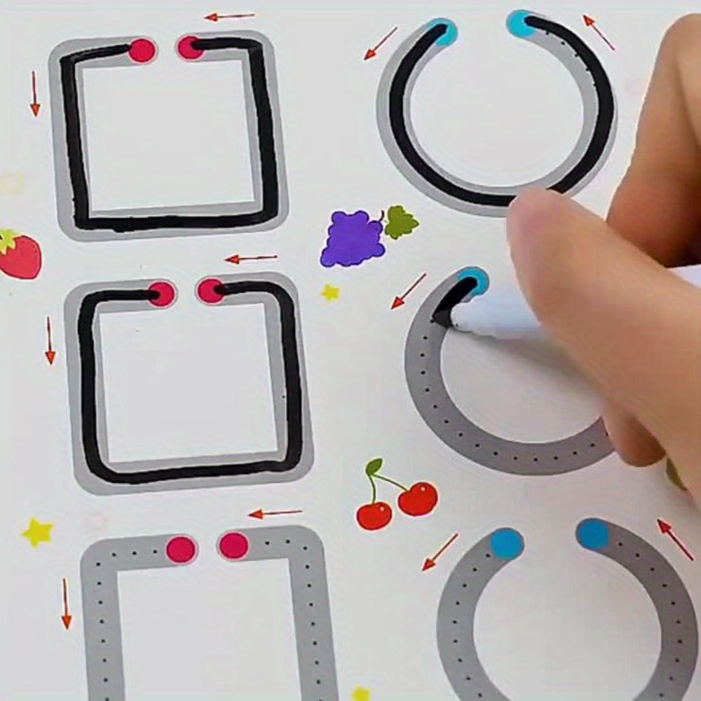 64-Page Wipe-Clean Tracing Workbook with Eight Color Pens, Eraser and Reusable Line Practice Activities