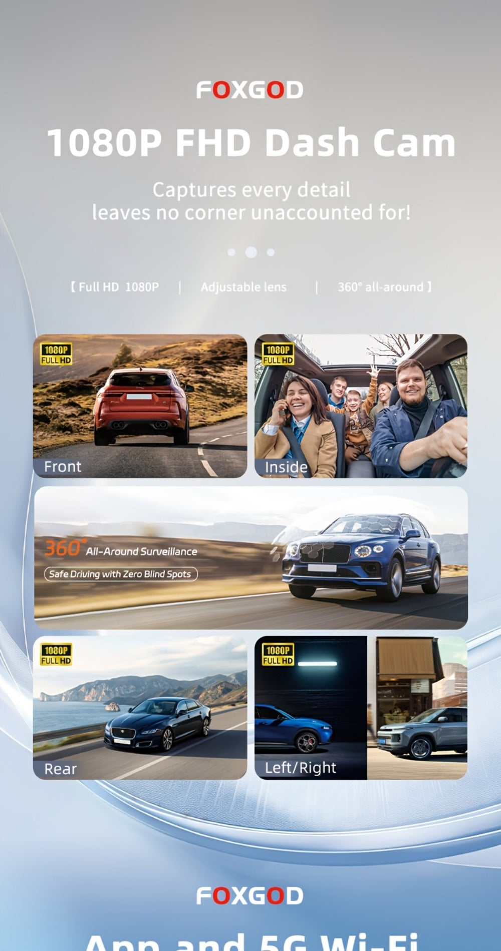 360° Dash Cam - 3/4 Channel 1080P HD Car Camera, Night Vision, WDR, G-Sensor, Loop Recording, 24/7 Parking Monitor, WiFi, Optional 32GB Card, Zero Blind Spot Coverage