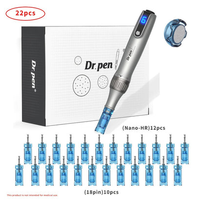 Dr. Pen M8S Wireless Microneedling Kit – Professional Electric Derma Pen with 22 Replacement Cartridges Nano + 18-Pin Collagen Induction Skin Rejuvenation Anti-Aging Device