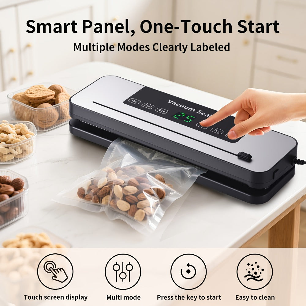 Countertop Vacuum Food Sealer with 65kPa Marking, Integrated Bag Cutter, Hose Port and 10 Bags