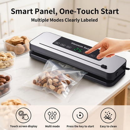 Countertop Vacuum Food Sealer with 65kPa Marking, Integrated Bag Cutter, Hose Port and 10 Bags