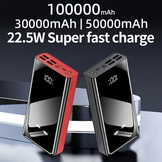 Power Bank 30000mAh or 100000mAh with 22.5W Charging, Digital Display and LED Flashlight in Black or Red