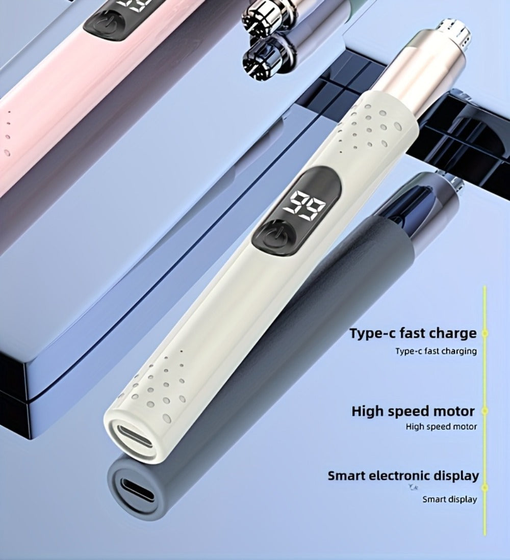 Rechargeable Nose, Ear and Eyebrow Hair Trimmer in Green with Stainless Steel Cutting Head and USB Charging