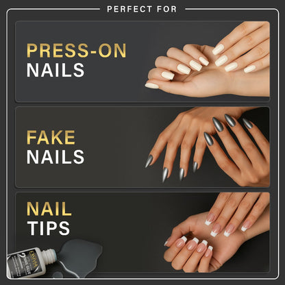 Nail Glue, EXSIVIA 10ml Brush-On Bottle with Fine Applicator for Press-On Nails, Acrylic Tips and Nail Art