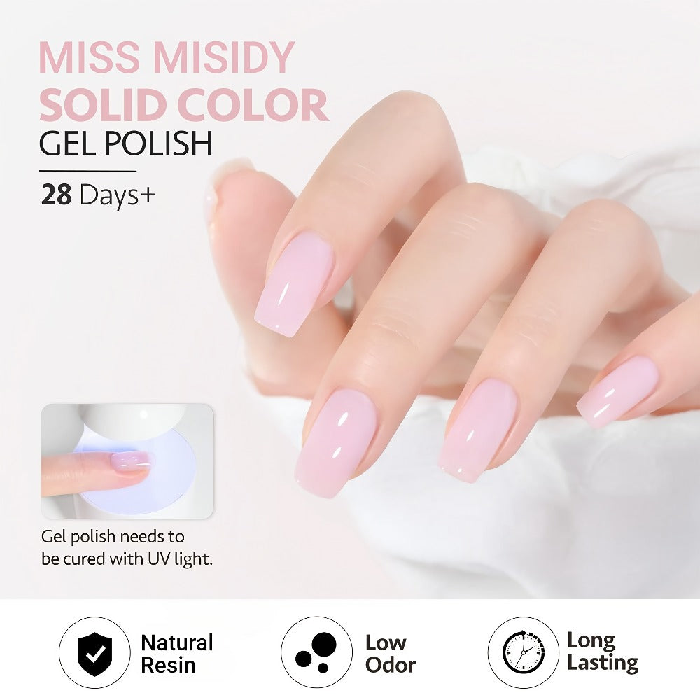 Gel Nail Polish MISS MISIDY in 16ml Baby Pink with Self-Leveling Finish and UV/LED Cure for Manicures