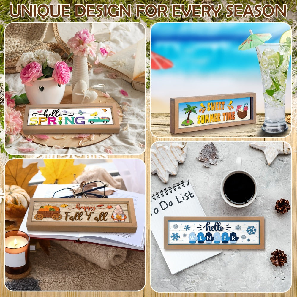 Twenty-Five-Piece Interchangeable Seasonal Welcome Sign Set with Wood Frame and Holiday Message Inserts